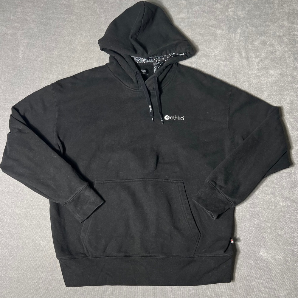 Ethika Mens Black Paisley Bandana Lined Pullover Hoodie Sweatshirt Medium M